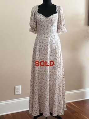 SHEIN White Ditsy Floral Puff Sleeve Smocked Back Maxi Dress Size Medium